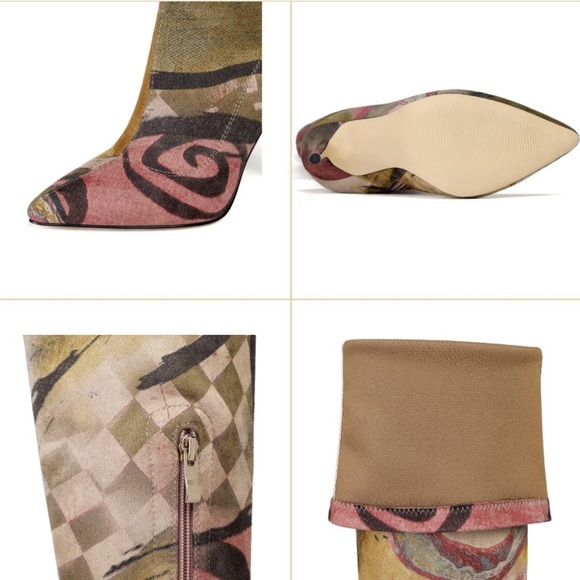 Women's Sexy Printed Stretchy Thigh High Pointy Toe Stiletto Boots - Picture 6 of 6